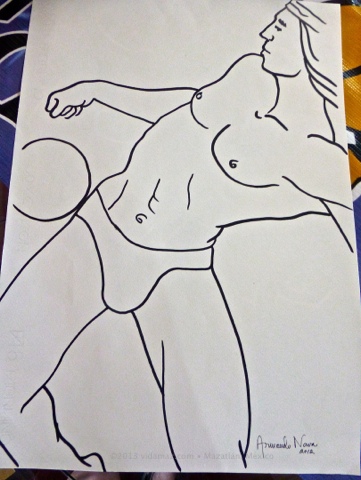 Original artwork of an ulama player by Armando Nava